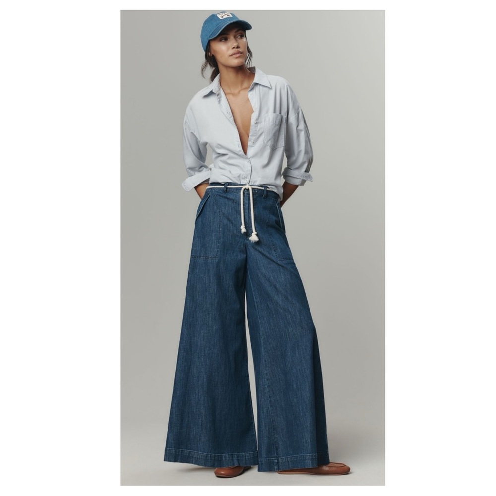Anthropologie Wide-Leg Denim Jeans in Blue - Picture 2 of 14